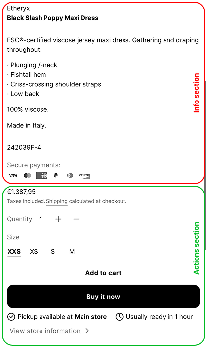 Screenshot of Etheryx product page on mobile